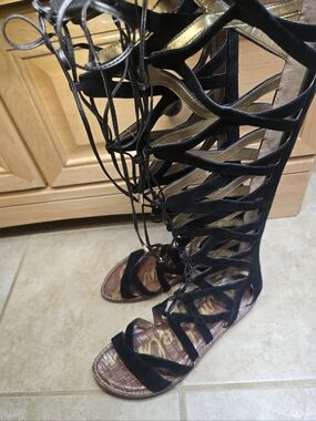 Sam Edelman Gena Black Suede Gladiator Sandals Size 10 M